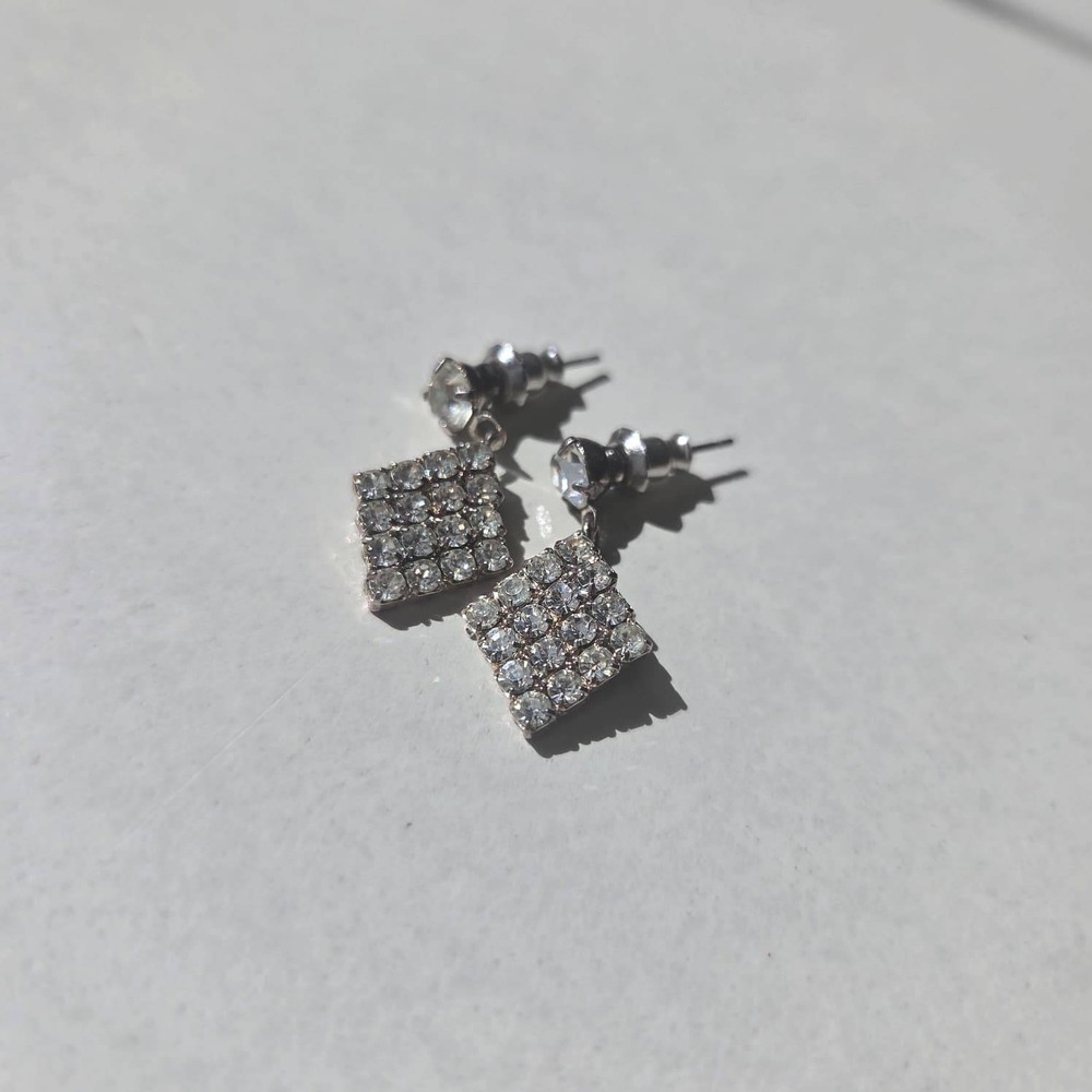Rhinestone Drop Earrings Women Silver Diamond Geometric - Picture 6 of 6